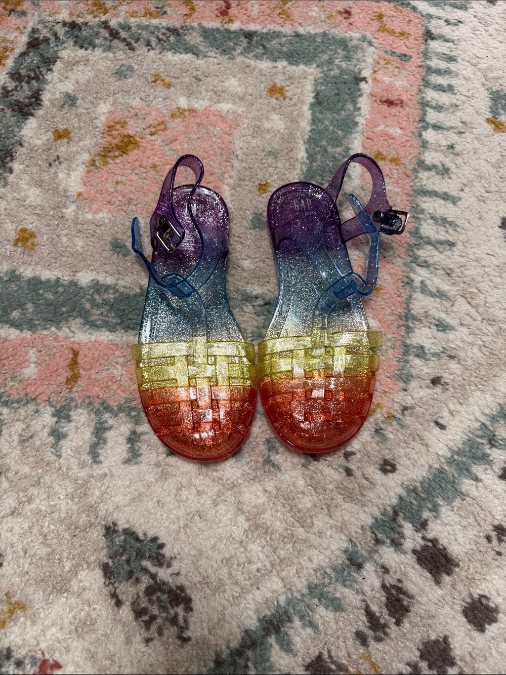 GAP Kids Sz 2 Rainbow Glitter Jelly Sandals - Purple Blue Yellow Orange Red